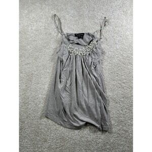 Twentytone‎ Tank Top Womens Medium Gray Beaded Embellished Sleeveless Made USA